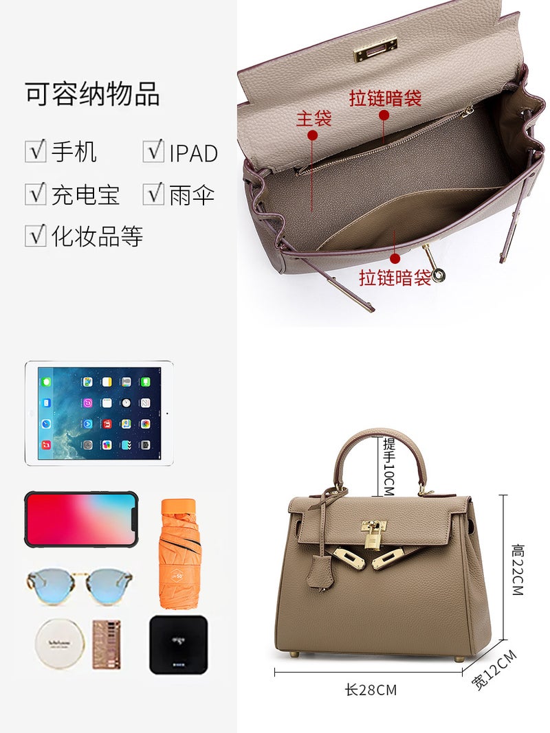 Genuine Leather Kelly Bag – Handmade Top Layer Cowhide Crossbody Handbag for Women - Image 5