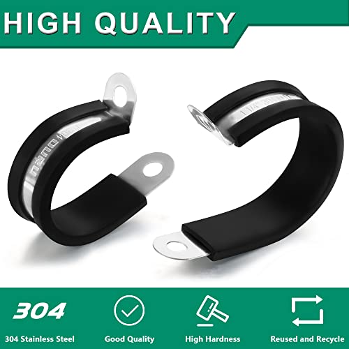 OURU 10pcs 2 Inch Stainless Steel Cable Clamps,Rubber Coated Cushioned Insulated Cable Clamp,Automotive Cable Wire Clamps,Pipe Clamps,Metal Clamp for Tube,Lines,Wire Cord Installation(Black,51mm) - Image 5