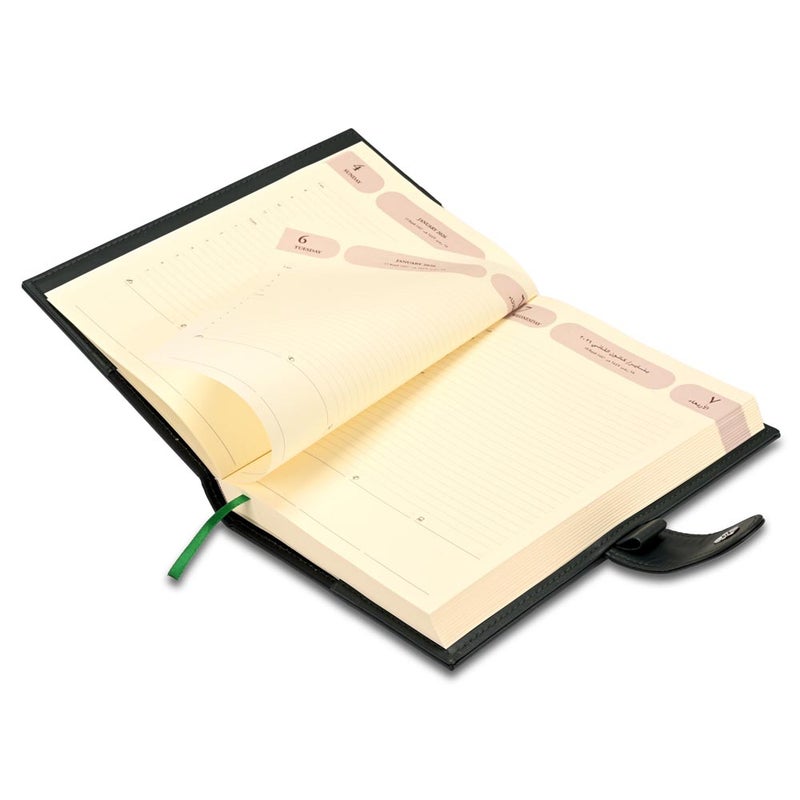 FIS مفكرة أجندة FIS 2026، 170x240 مم، غلاف إيطالي PU مبطن ومخيط من الجانبين، حلقة مع قفل مغناطيسي، يوم واحد في الصفحة، عربي/إنجليزي، ورق إيطالي عاجي 70 جرام، غلاف أخضر - FSDI61026AEGR - Image 4