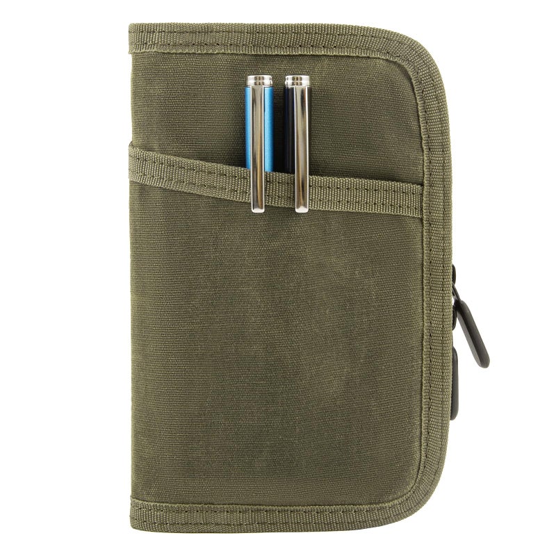 Baizoy Field Notes Notebooks Cover for 3.5 X 5.5 Inch Pocket Notebook Cover With Zipper Pen Holder,Water Resistant Steno Notebook Cover for Journal Notebook Planner, Classy Waxed Canvas EDC Wallet, Olive - Image 1