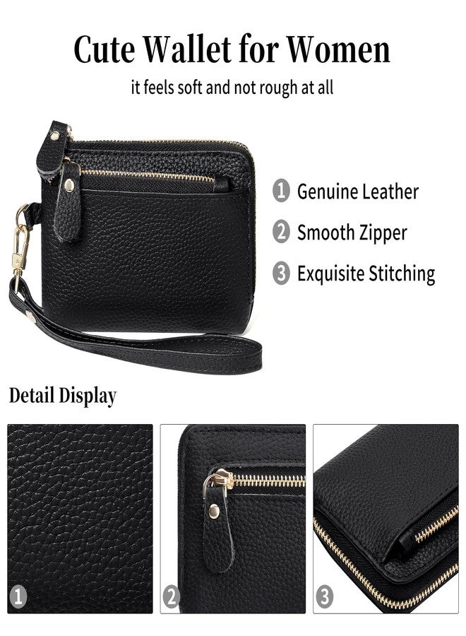 SENDEFN Women's Small Wristlet Coin Pouch Genuine Leather 3 Zippers Purse with Keychain - Image 4