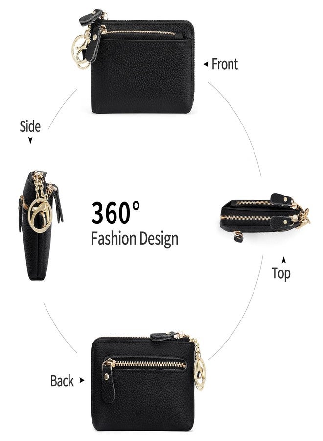 SENDEFN Women's Small Wristlet Coin Pouch Genuine Leather 3 Zippers Purse with Keychain - Image 5