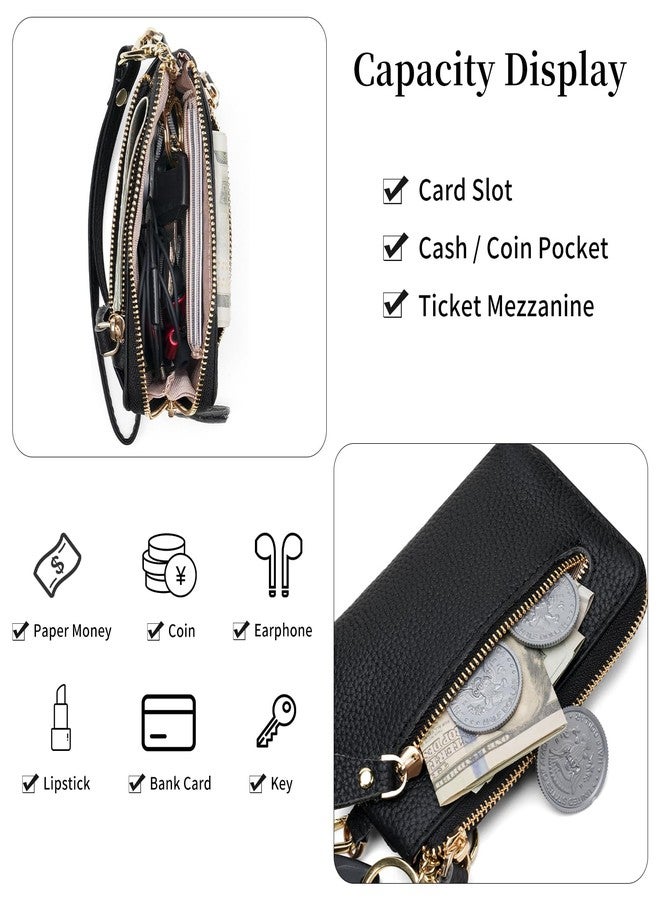 SENDEFN Women's Small Wristlet Coin Pouch Genuine Leather 3 Zippers Purse with Keychain - Image 3