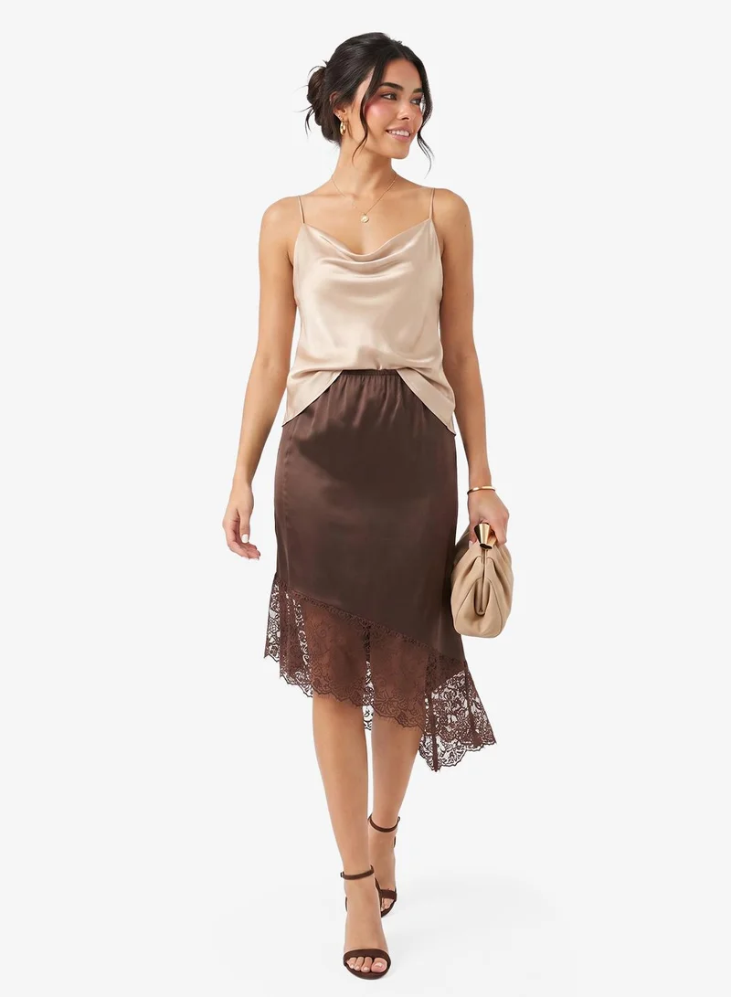 Ginger Satin Assymetric Skirt with Lace Hem
