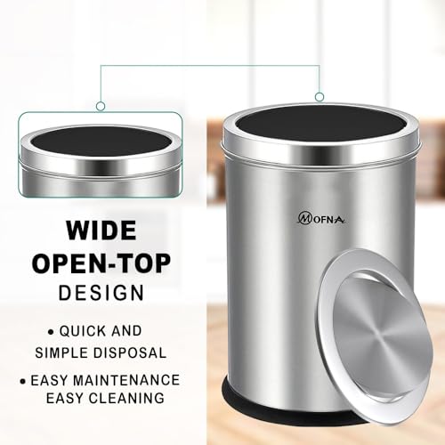 mofna Stainless Steel Swing lid dustbin, Garbage Bin, Trash Can, with removable lid For Home, Kitchen, Bathroom, Office & Commercial Use - 8x12 In -10 Liter, Silver, Pack of 1 - Image 5