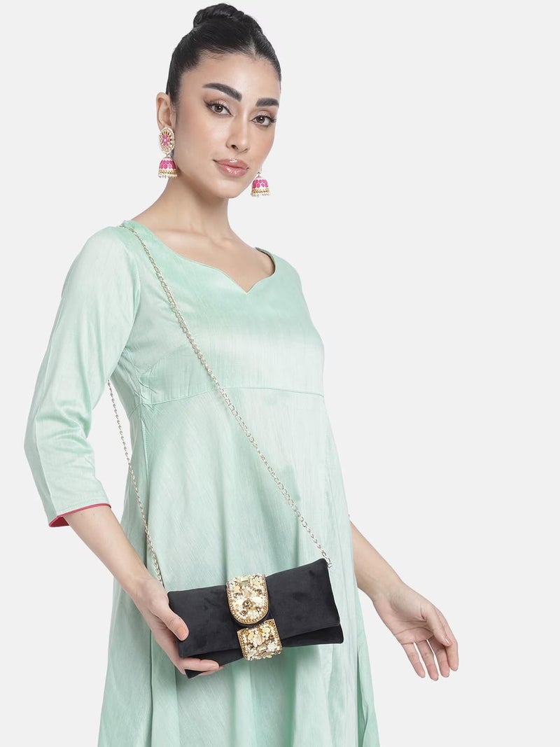 Peora Black & Golden Clutch Combo Handbags Gift for Women - Image 2