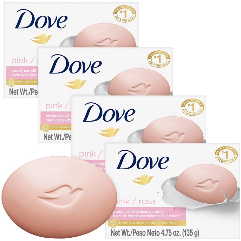 Dove صابون دوف، بار الجمال الوردي 4-pack – صابون مرطب 3 في 1 للوجه والجسم واليدين، 4.75 أونصة لكل منها