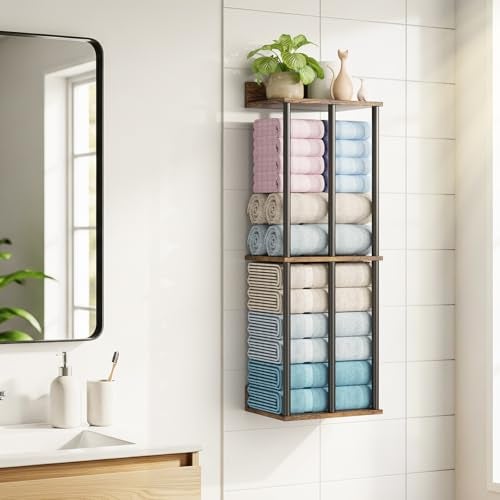 WHEARTED Towel Racks for Bathroom Wall Mounted, Upgraded Bathroom Towel Holder Bath Storage Rack for Rolled Towel, Small Towels, Folded Towels, Rustic Organizer Rack with Shelf - Image 2