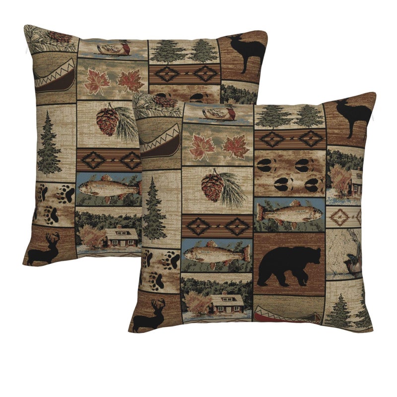 DATANSEN Set of 2 Square 18x18 inch Retro Black Throw Pillow Covers Rustic Lodge Decorative Throw Pillowcase for Home Sofa Thick Cotton Linen Cushion Cases (45x45 cm) Rustic Southwestern Patterns - Image 1