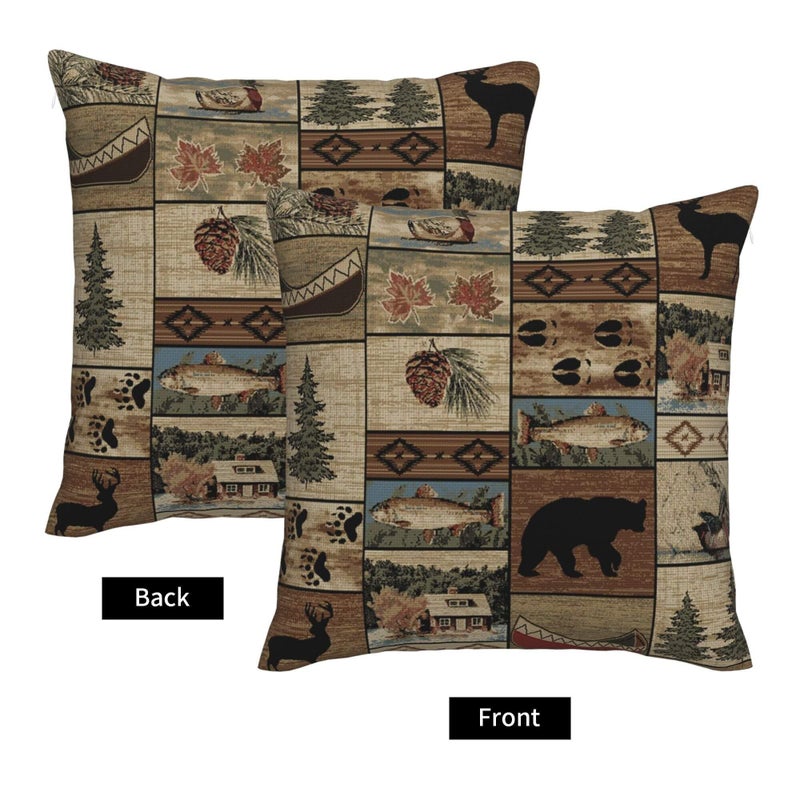 DATANSEN Set of 2 Square 18x18 inch Retro Black Throw Pillow Covers Rustic Lodge Decorative Throw Pillowcase for Home Sofa Thick Cotton Linen Cushion Cases (45x45 cm) Rustic Southwestern Patterns - Image 3