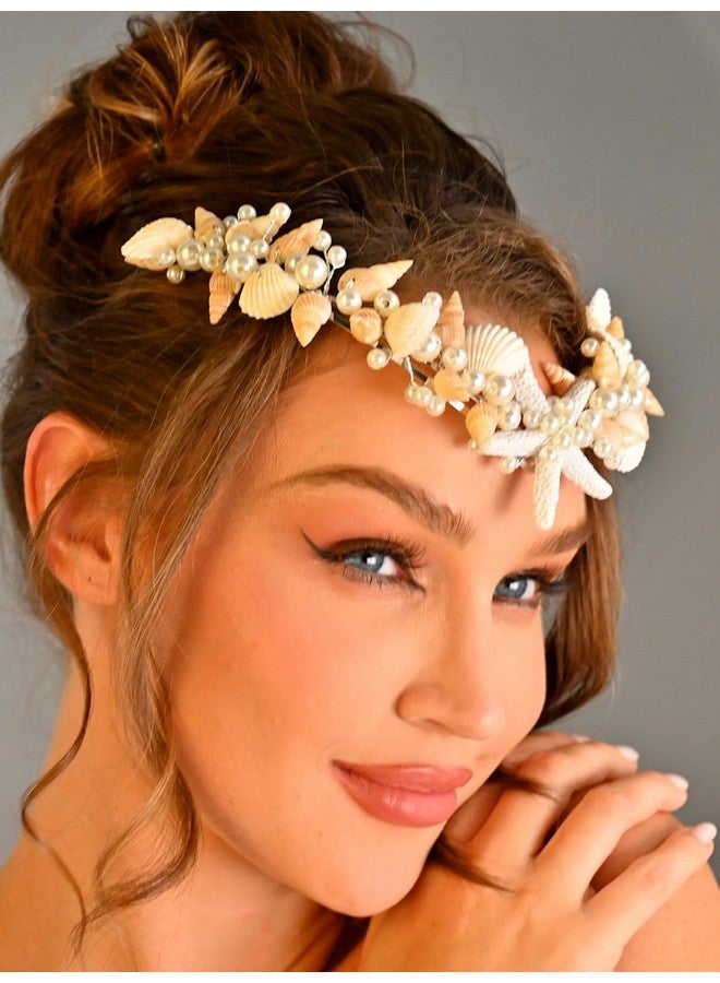 Brishow Starfish Headband Tiaras Silver Seashell Bridal Headpiece Beach Wedding Hair Accessories For Women And Girls - Image 3