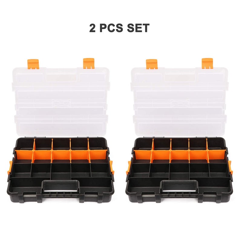 Makitoyo Tool Box Organizers, Interlocking Black Small Parts Organizer for Fasteners, Parts and Crafts w/Removable Dividers, 2 Pieces Pack, Black & Orange,15â€LÃ—11.6â€WÃ—2.6â€H - Image 4