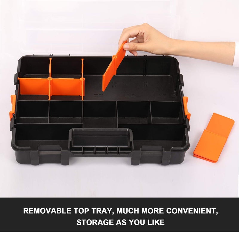 Makitoyo Tool Box Organizers, Interlocking Black Small Parts Organizer for Fasteners, Parts and Crafts w/Removable Dividers, 2 Pieces Pack, Black & Orange,15â€LÃ—11.6â€WÃ—2.6â€H - Image 5