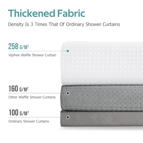 Vipfree 3 in 1 Shower Curtain Set, Waffle Shower Curtain and Liner Set with 12 Double Sided Shower Curtain Hooks, 258GSM Luxury Weighted Cloth Shower Curtains for Bathroom, 72 W x 72 H, White - Image 4
