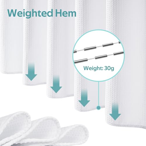 Vipfree 3 in 1 Shower Curtain Set, Waffle Shower Curtain and Liner Set with 12 Double Sided Shower Curtain Hooks, 258GSM Luxury Weighted Cloth Shower Curtains for Bathroom, 72 W x 72 H, White - Image 5