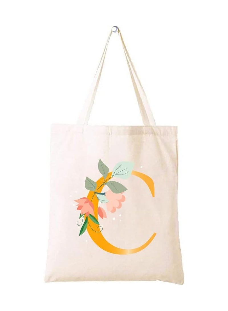 PRINTSHOP4ME Initial Letters Printed Canvas Cotton Tote Bag For Women-Party Gift Idea And Cotton Gift Bag,Reusable Bag - Image 1