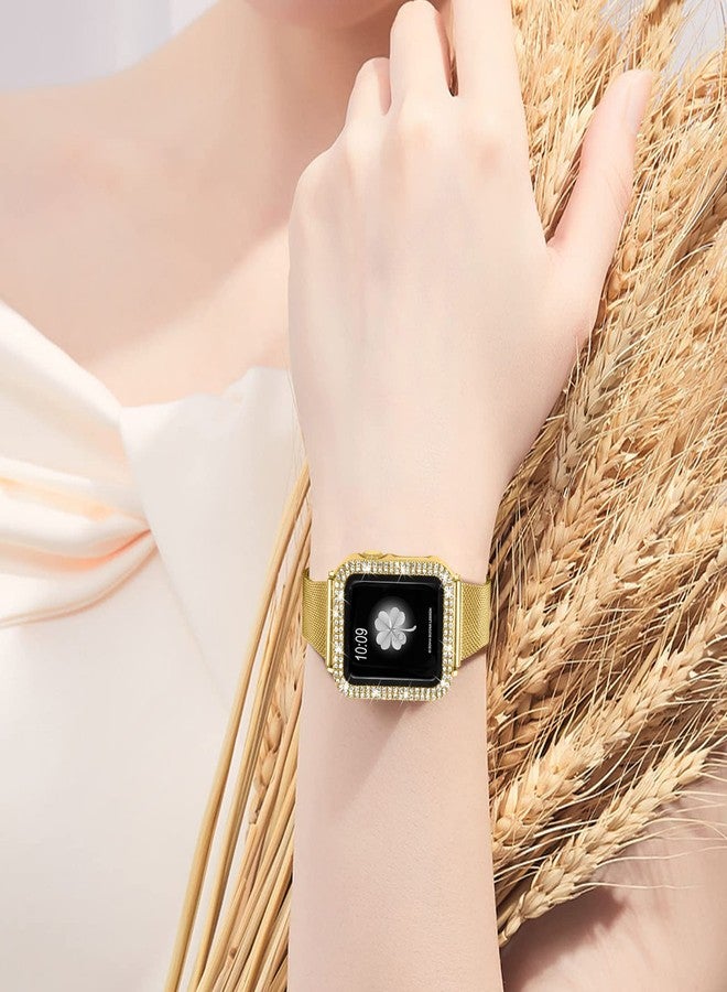 Joyozy Slim Stainless Steel Band Compatible with Apple Watch 38mm 40mm 41mm 42mm 44mm 45mm Milanese Strap with Bling Glitter Case Built-in Screen Protector Dressy Bracelet Band for Women (Gold 40mm) - Image 4