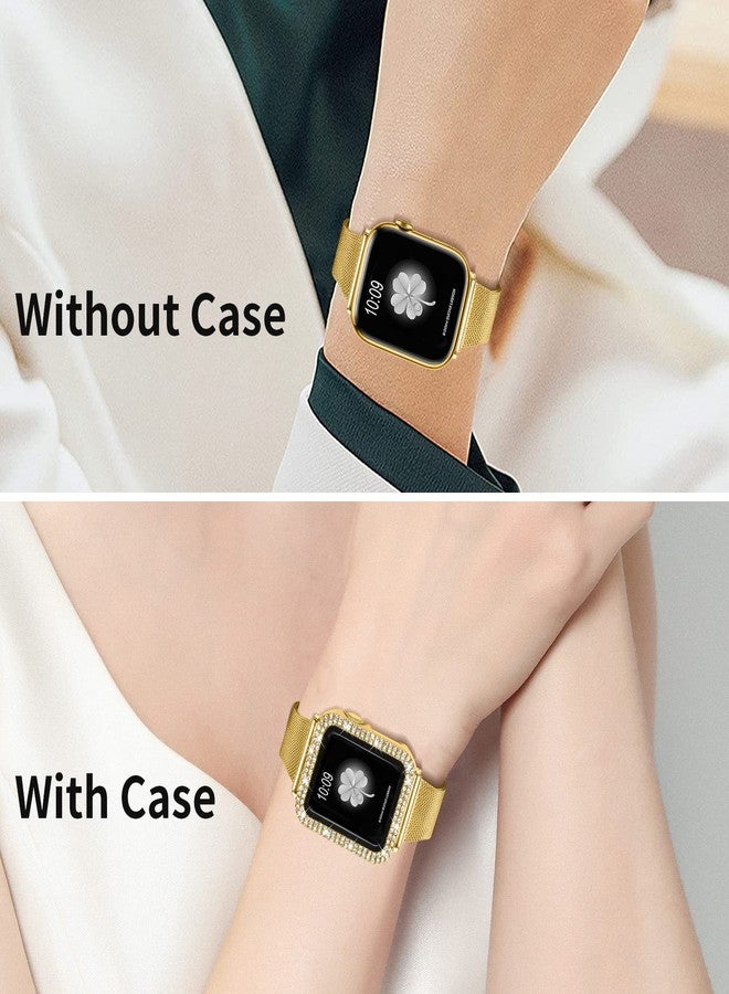 Joyozy Slim Stainless Steel Band Compatible with Apple Watch 38mm 40mm 41mm 42mm 44mm 45mm Milanese Strap with Bling Glitter Case Built-in Screen Protector Dressy Bracelet Band for Women (Gold 40mm) - Image 3