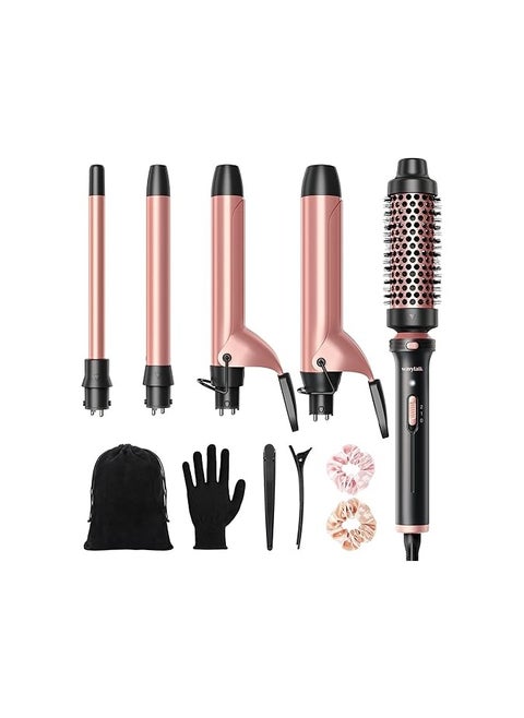 Wavytalk 5 in 1 Curling Iron Set with Curling Brush and 4 Interchangeable Ceramic Curling Wand (0.35"-1.25”), Instant Heat Up, Dual Voltage Hair Curler