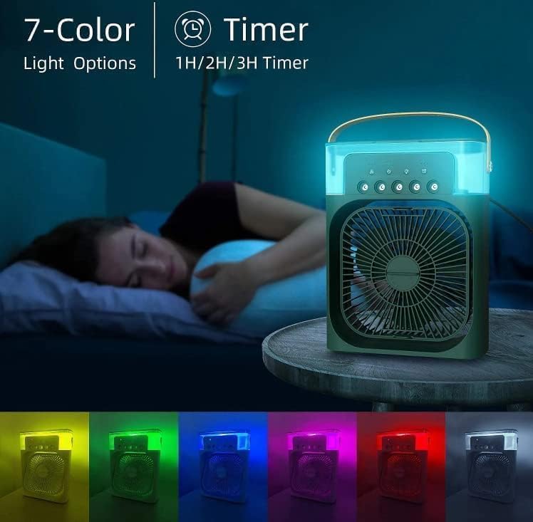 ALASAMCO Portable Humidifier Fan AIr Conditioner Household Small Air Cooler Hydrocooling Portable Air Adjustment 3 Speed Fan,USB Electric Fan LED Night Light. (Green) - Image 3