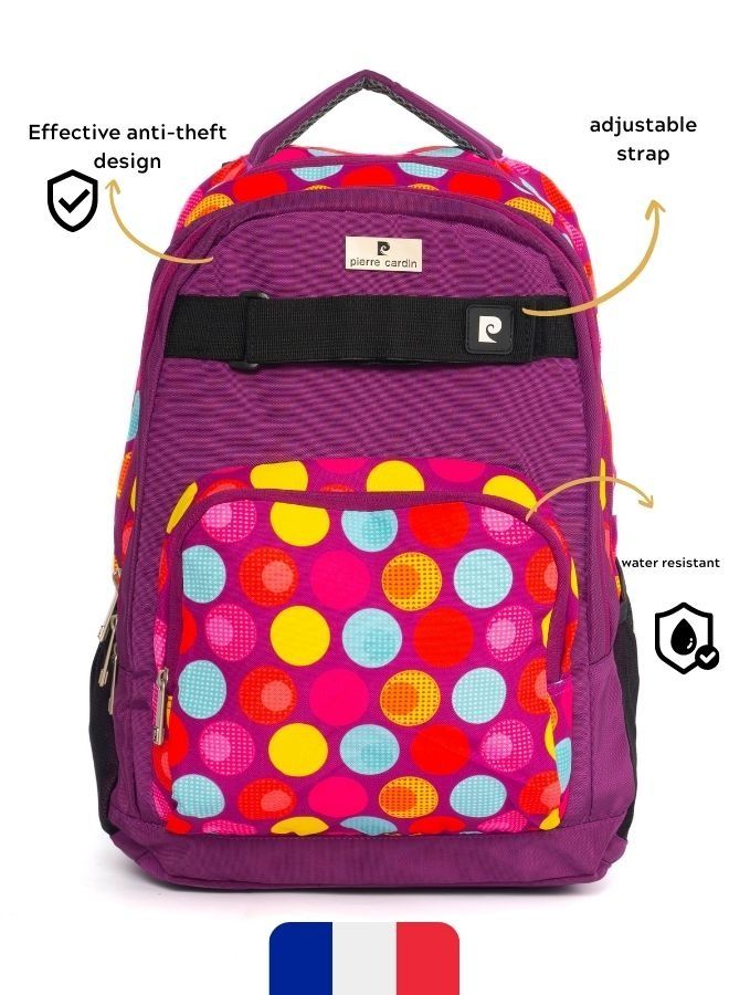 pierre cardin 2 pcs SET Backpack With Pencil Case Purple Polka Dots Design  - Image 2