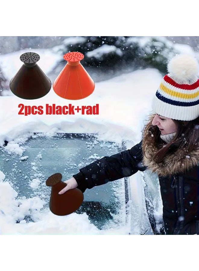 2pcs Black and Red Ice Scrapers Multi Functional Deicing Tools for Car Windshield Winter Snow Removal - Image 1