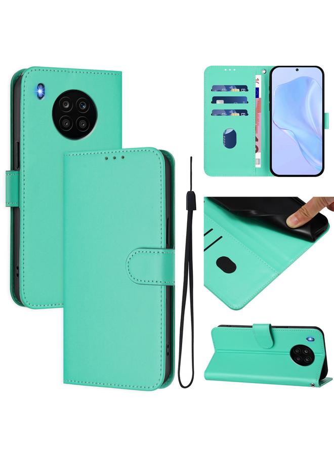 اس-توب جراب لهاتف Honor 50 Lite / Huawei nova 8i مصنوع من الجلد بلون سادة مع حبل - Image 1