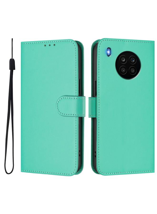 اس-توب جراب لهاتف Honor 50 Lite / Huawei nova 8i مصنوع من الجلد بلون سادة مع حبل - Image 2