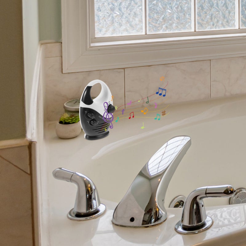 🚽 مكبر صوت حمام مقاوم للماء بمذياع أف أي صغير أسود قطعة واحدة - Image 2