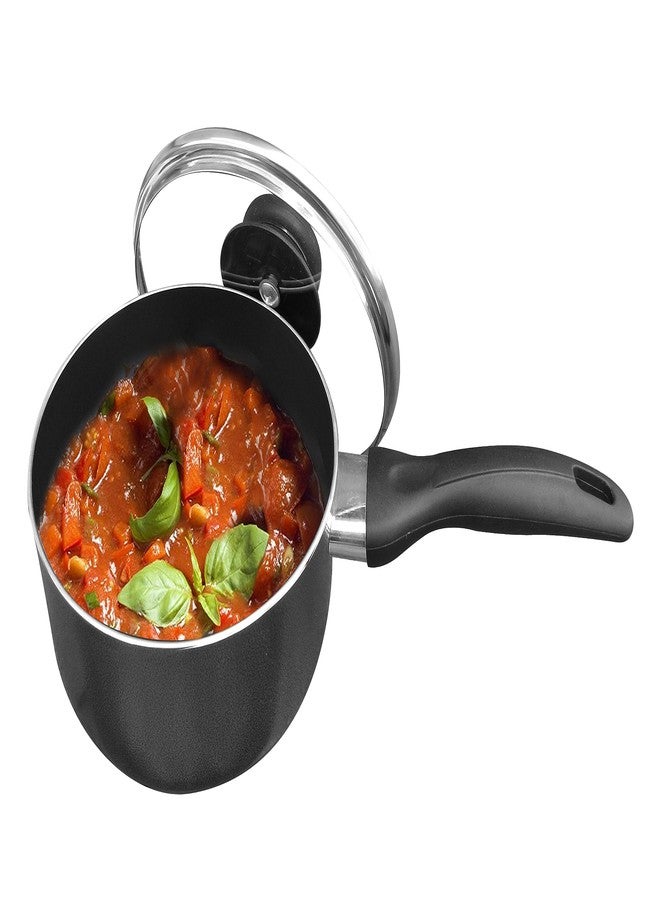 BC Bene Casa - Non-Stick Aluminum Saucepan with Lid - 2 Qt. Capacity - Oven and Dishwasher Safe - Cool Touch Handle - Image 1