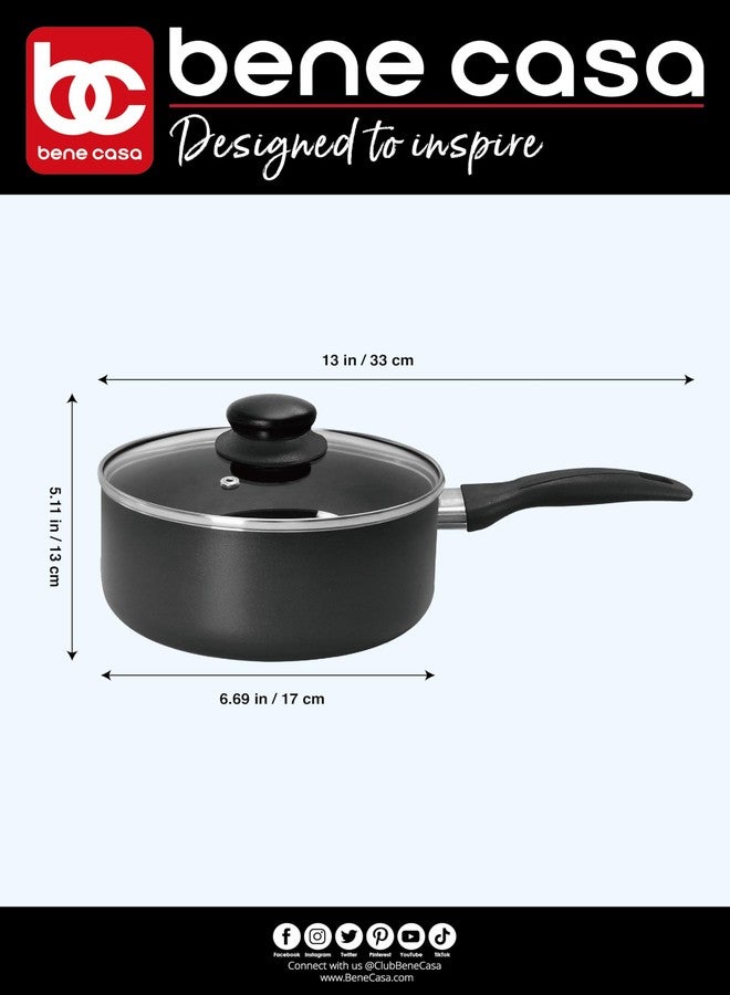 BC Bene Casa - Non-Stick Aluminum Saucepan with Lid - 2 Qt. Capacity - Oven and Dishwasher Safe - Cool Touch Handle - Image 2