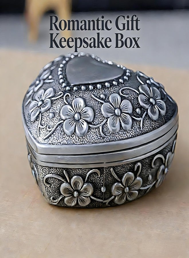 MAGIKON Vintage Heart-Shaped Jewelry Box - Antique Alloy Ring Case with Velvet Interior for Small Trinkets - Image 5