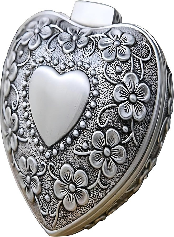 MAGIKON Vintage Heart-Shaped Jewelry Box - Antique Alloy Ring Case with Velvet Interior for Small Trinkets - Image 1