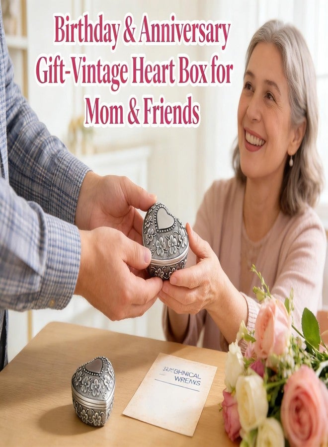 MAGIKON Vintage Heart-Shaped Jewelry Box - Antique Alloy Ring Case with Velvet Interior for Small Trinkets - Image 3