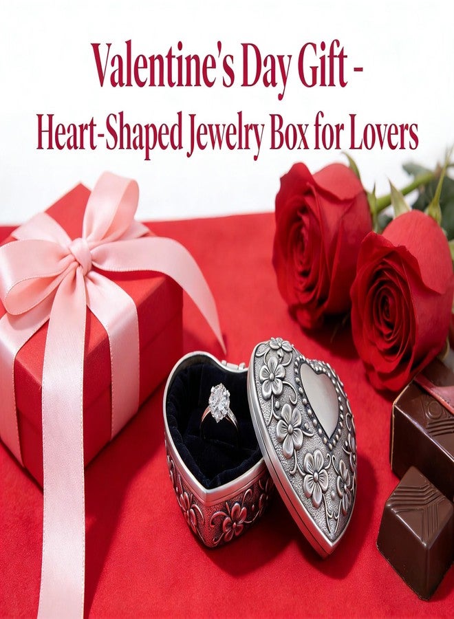 MAGIKON Vintage Heart-Shaped Jewelry Box - Antique Alloy Ring Case with Velvet Interior for Small Trinkets - Image 2