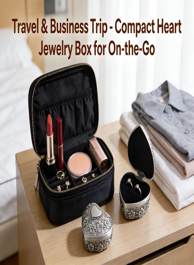 MAGIKON Vintage Heart-Shaped Jewelry Box - Antique Alloy Ring Case with Velvet Interior for Small Trinkets - Image 4