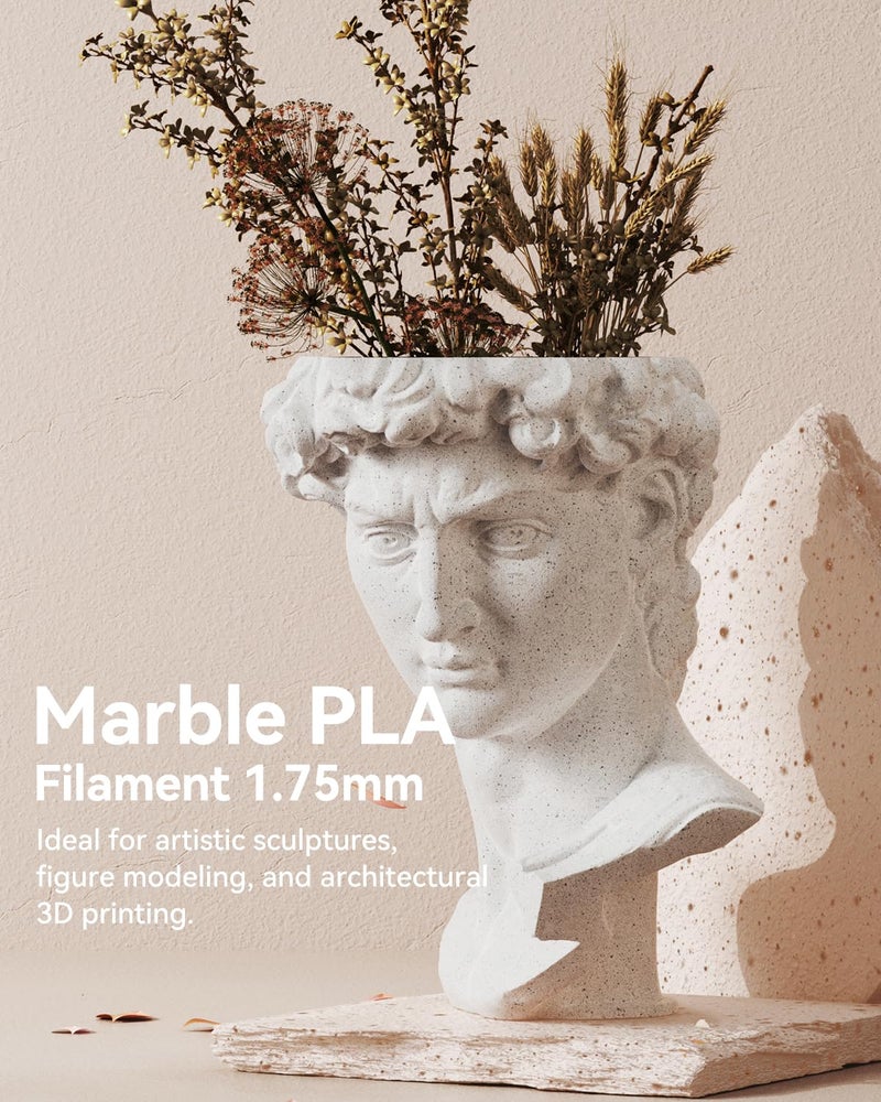 SUNLU High Speed Marble PLA Filament, 600mm/s High Speed PLA 3D Printer Filament, Natural Marble-Like Texture, Smooth Printing, 1kg (Light Grey) - Image 4
