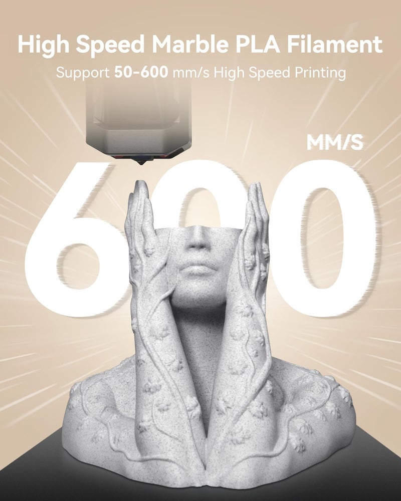 SUNLU High Speed Marble PLA Filament, 600mm/s High Speed PLA 3D Printer Filament, Natural Marble-Like Texture, Smooth Printing, 1kg (Light Grey) - Image 3