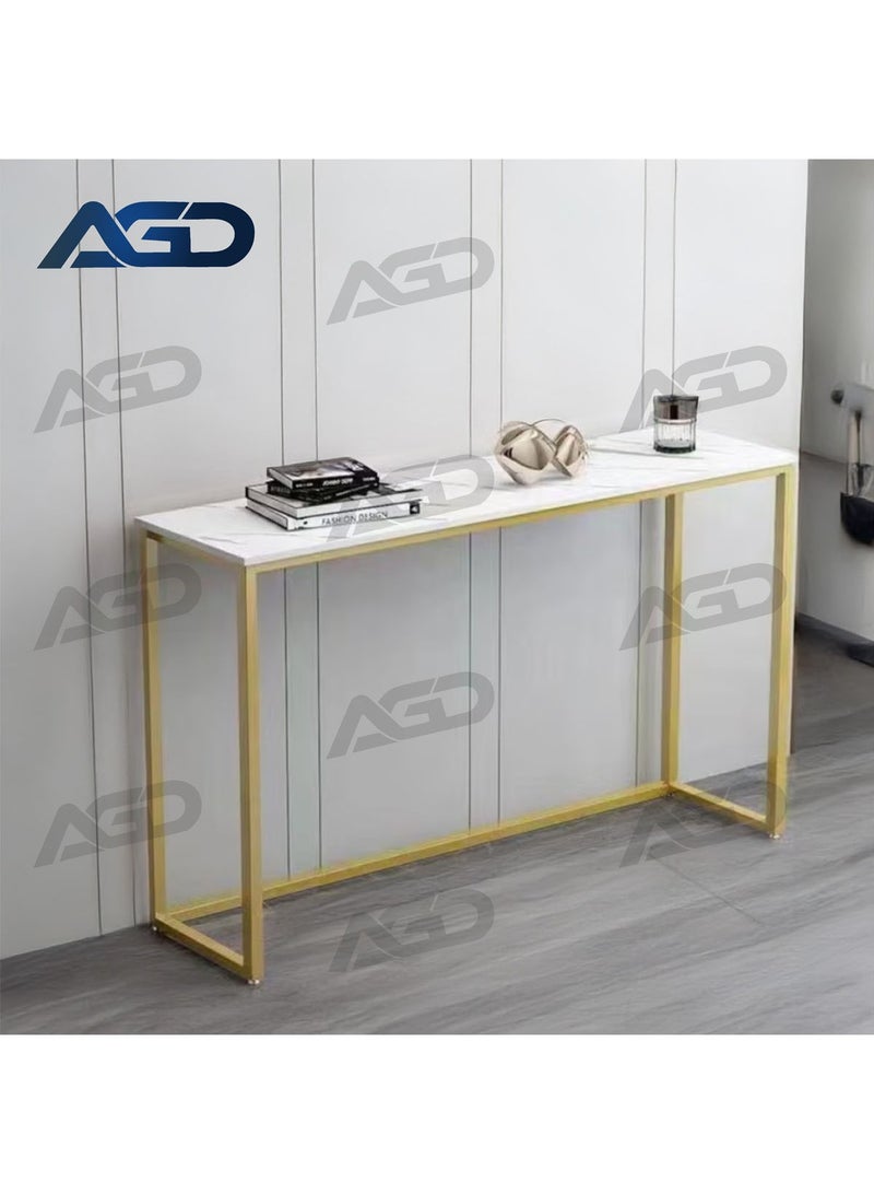 AGD Console Table with Wooden Top and Gold Metal Frame, Home Coffee Table Suitable for Entryway, Living Room, Office 100*30*75cm White/Gold - Image 2