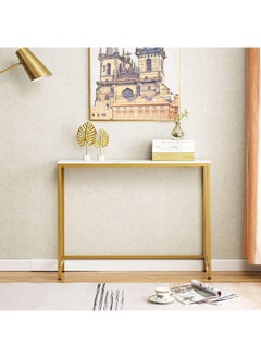 AGD Console Table with Wooden Top and Gold Metal Frame, Home Coffee Table Suitable for Entryway, Living Room, Office 100*30*75cm White/Gold  - Image 4