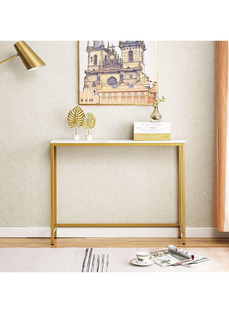 AGD Console Table with Wooden Top and Gold Metal Frame, Home Coffee Table Suitable for Entryway, Living Room, Office 100*30*75cm White/Gold - Image 4