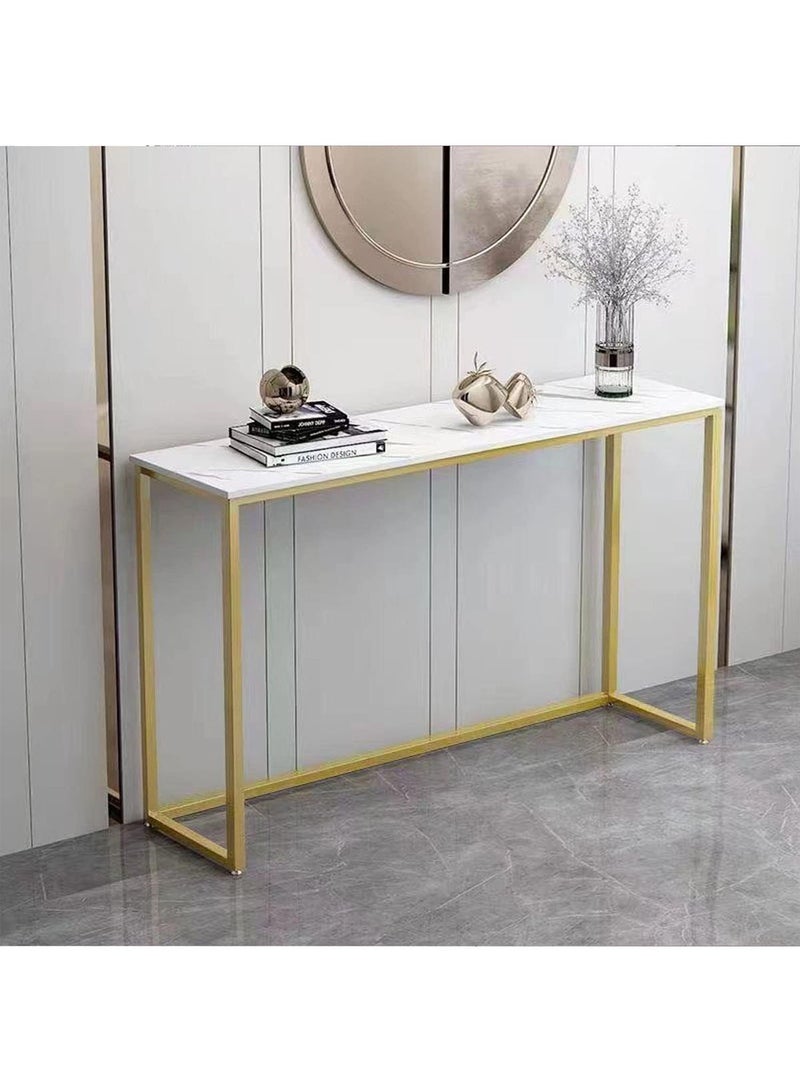 AGD Console Table with Wooden Top and Gold Metal Frame, Home Coffee Table Suitable for Entryway, Living Room, Office 100*30*75cm White/Gold - Image 5