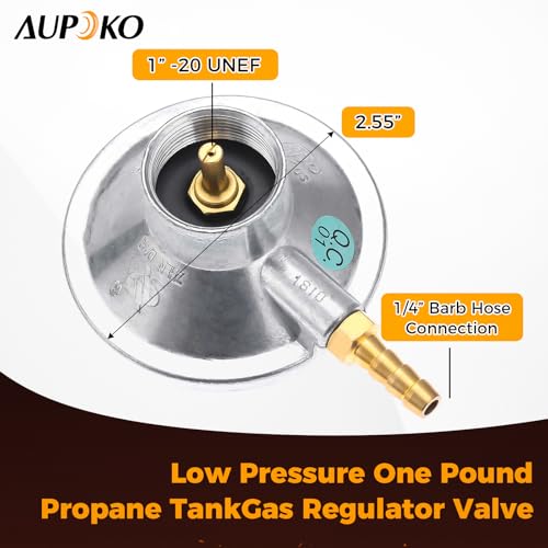 Aupoko Low Pressure One Pound Propane Tank Gas Regulator Valve, Portable Propane Table Top Regulator with 1/4’’ Barb Connection and 1"-20 Female Throwaway Cylinder Thread Inlet and an Orifice Outlet - Image 2