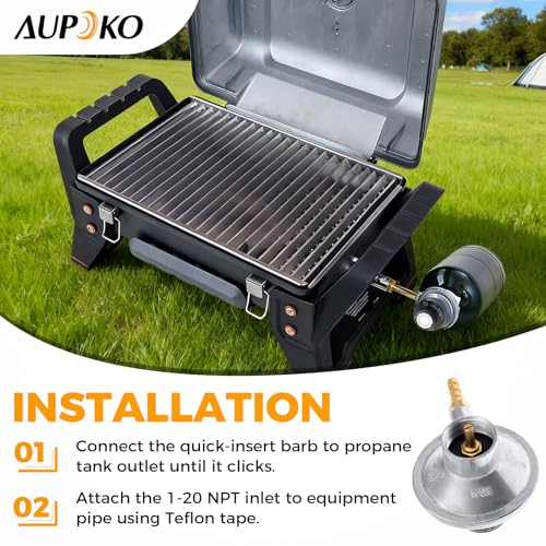 Aupoko Low Pressure One Pound Propane Tank Gas Regulator Valve, Portable Propane Table Top Regulator with 1/4’’ Barb Connection and 1"-20 Female Throwaway Cylinder Thread Inlet and an Orifice Outlet - Image 4