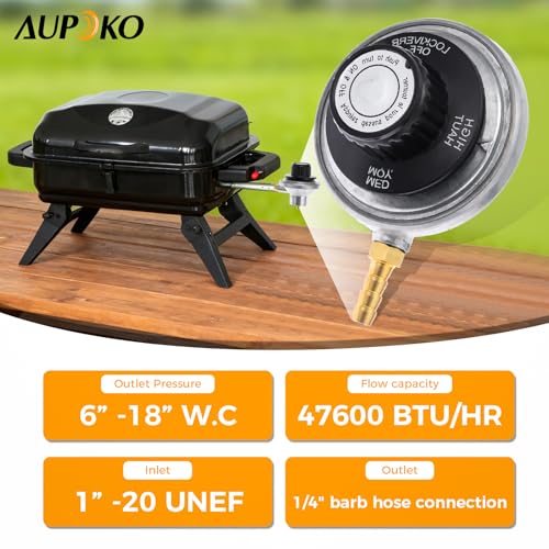 Aupoko Low Pressure One Pound Propane Tank Gas Regulator Valve, Portable Propane Table Top Regulator with 1/4’’ Barb Connection and 1"-20 Female Throwaway Cylinder Thread Inlet and an Orifice Outlet - Image 3