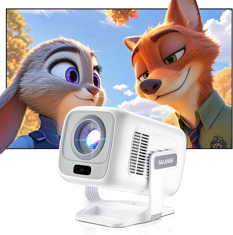 Salange Smart Beamer, 4K FHD 1080P Portable Video Projector, WiFi 6 & BT5.4 Autofocus, Autokeystone, Mini Projector with Android 11.0 Home Cinema, 180° Adjustable Stand, White - Image 1