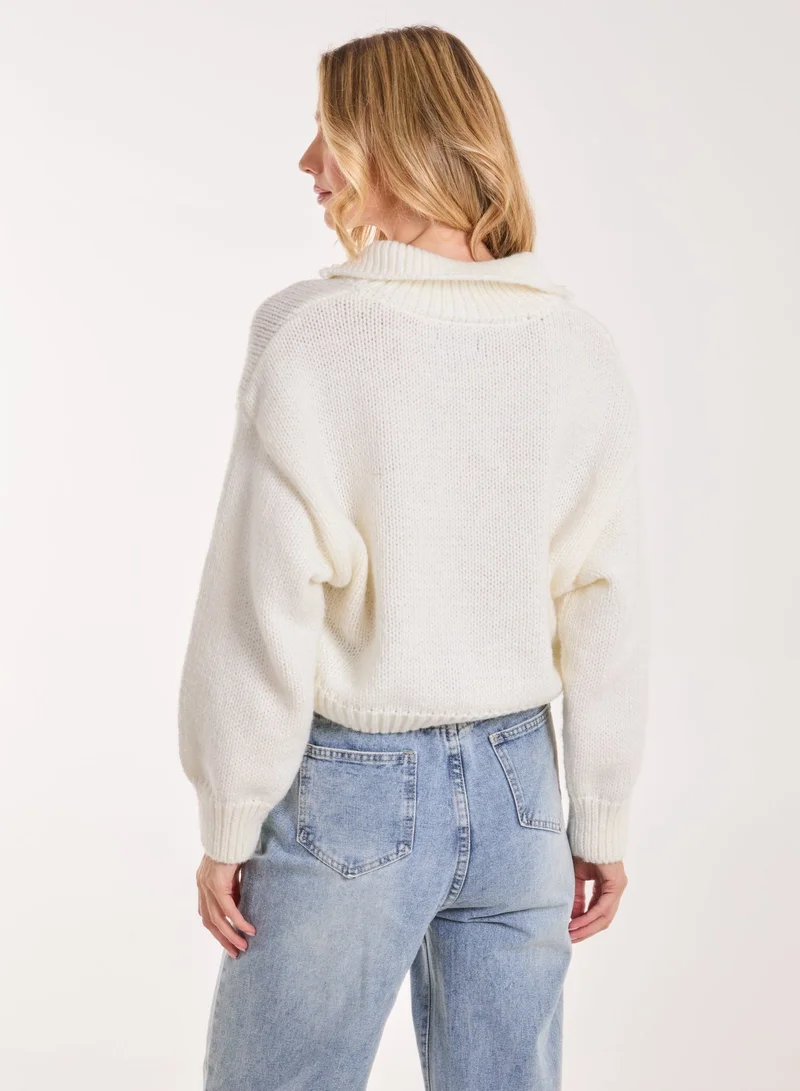 Pink Vanilla Zip Up Collar Knit Cropped Jumper