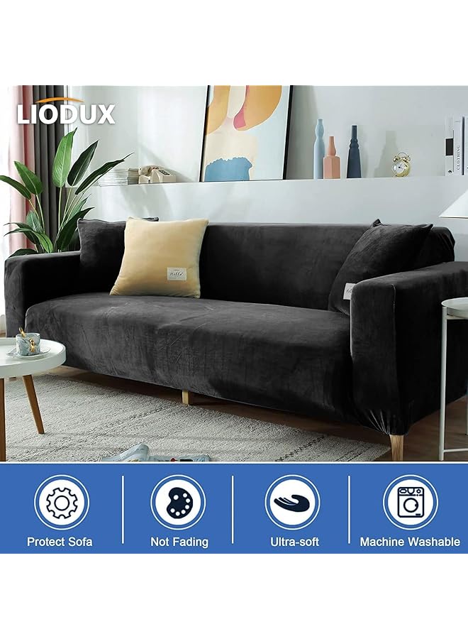 إيروريكس غطاء أريكة مخملي مع كيس وسادة واحد، غطاء أريكة مطاطي مضاد للانزلاق، مناسب للأريكة ذات المقعد الواحد أو على شكل حرف L، واقي أثاث للكلاب والحيوانات الأليفة والأطفال، أسود، مقعد واحد - Image 2