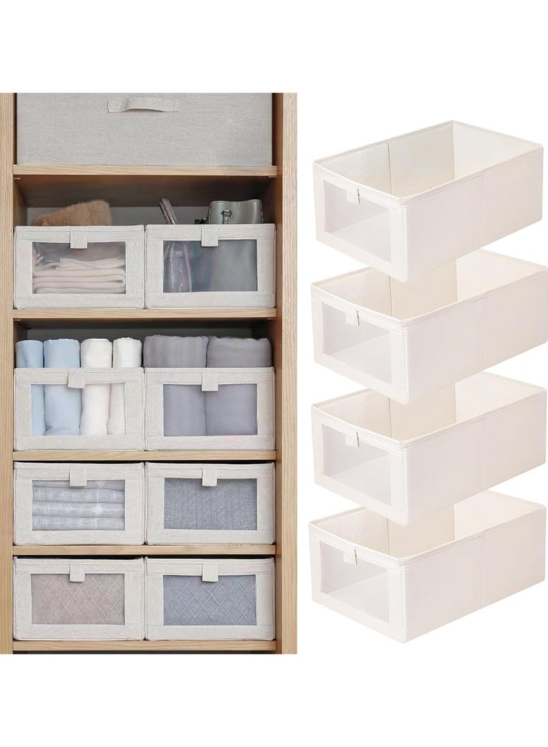 4 Packs Closet Storage Bins Linen Closet Baskets for Closet Organization Foldable Closet Organizer Bins with Clear Window For Organizing Clothing, Jeans, Shelves  - Image 1