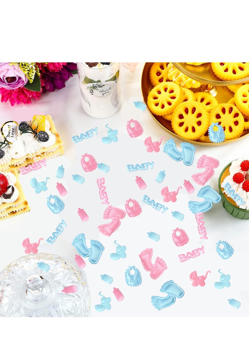 XIYU 200 قطعة، ديكورات الكشف عن جنس الطفل، لوازم تزيين حفلات أعياد الميلاد، ديكور طاولة الكشف عن جنس الطفل، قصاصات ورقية وردية وزرقاء (أقدام صغيرة، زجاجات أطفال، عربات أطفال...) - Image 2